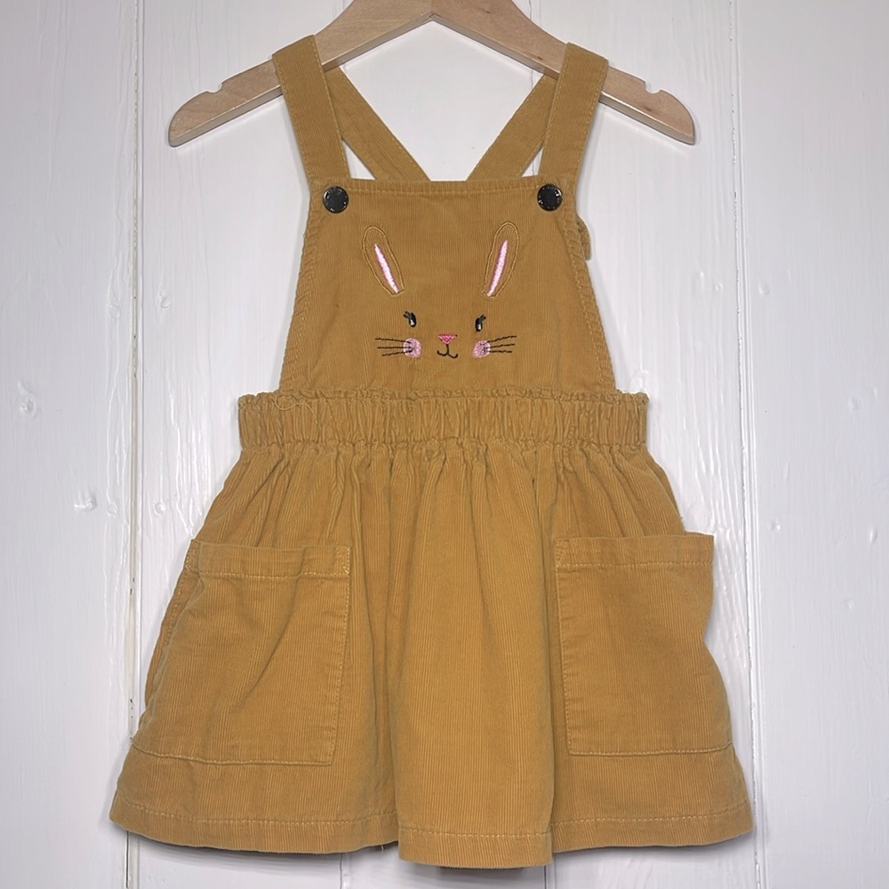 VGUC 100% Cotton Embroidered Bunny Corduroy Pinafore Jumper Dress